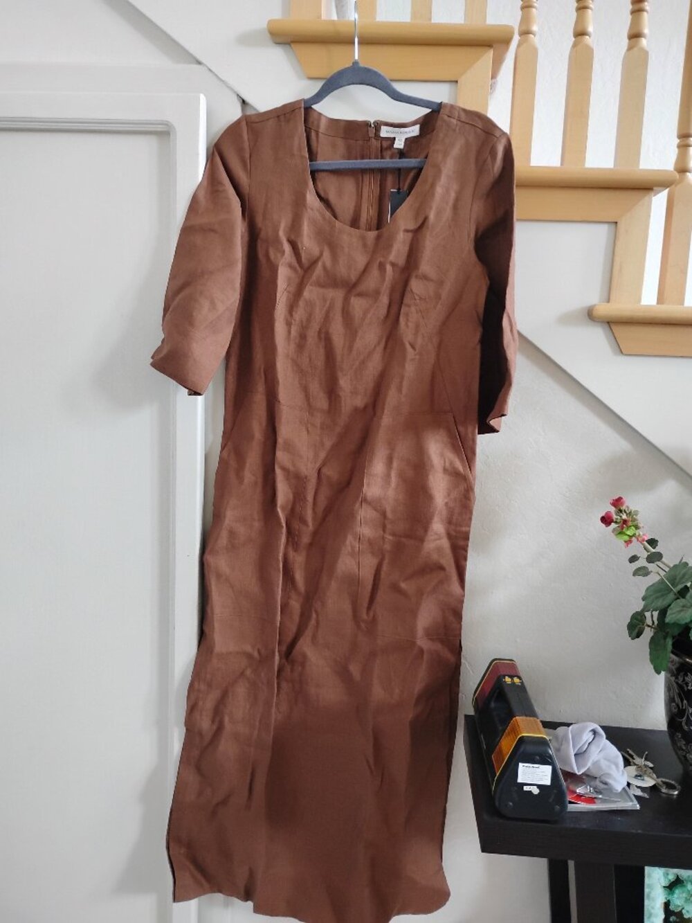 NTW Banana Republic Factory Brown Linen Dress Maxi XS 0 2